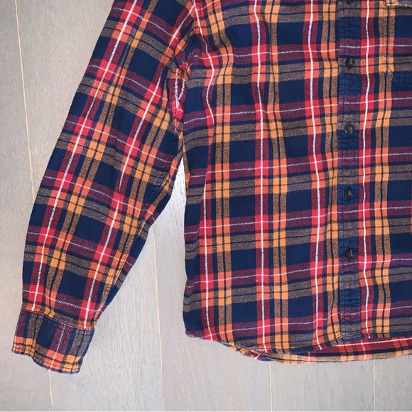 Roots Red Orange & Blue Plaid Button Down Flannel Shirt - Picture 2 of 9